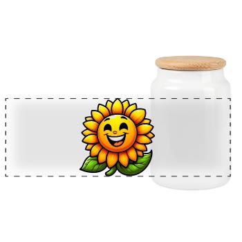 Sunflower - Panoramic Cookie Jar with Wooden Lid - white - Front