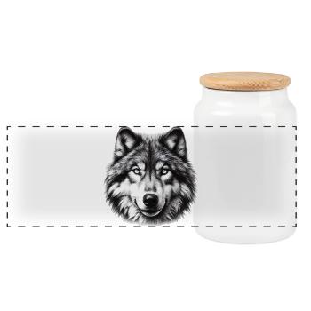 Wolf - Panorama Keksdose mit Holzdeckel - Weiß - Vorne