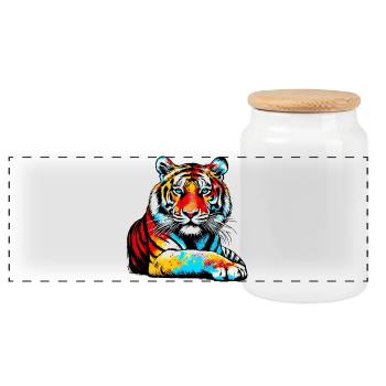Tiger - Panoramic Cookie Jar with Wooden Lid - white - Front