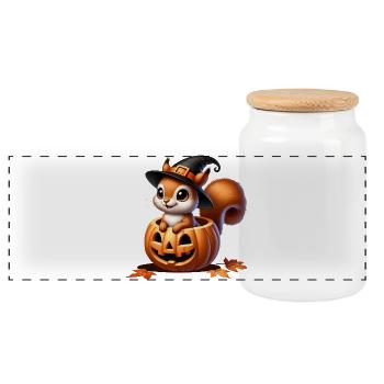 niedliches Halloween-Eichhörnchen:Süßer Gruselspaß - Panorama Keksdose mit Holzdeckel - Weiß - Vorne