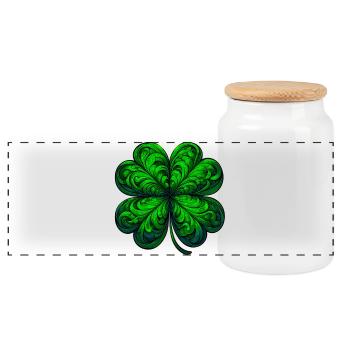 Four-leaf clover - Panoramic Cookie Jar with Wooden Lid - white - Front