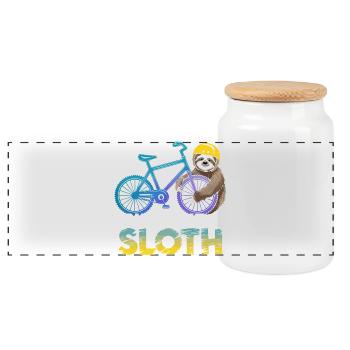 Sloth Biker with Helmet - Panoramic Cookie Jar with Wooden Lid - white - Front