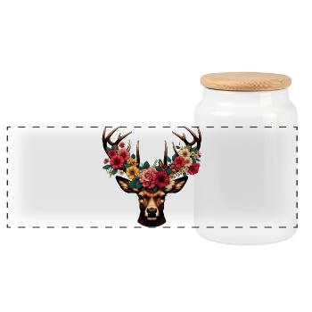 Deer with Flowers - Panoramic Cookie Jar with Wooden Lid - white - Front