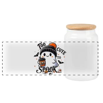 cooler Geist mit Pudelmütze & Pumpkin Spice Latte - Panorama Keksdose mit Holzdeckel - Weiß - Vorne