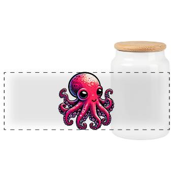 Octopus - Panoramic Cookie Jar with Wooden Lid - white - Front