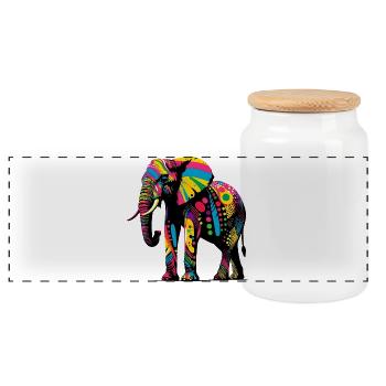 Elephant - Panoramic Cookie Jar with Wooden Lid - white - Front