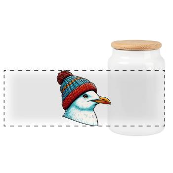 Mouette - Boîte à biscuits avec couvercle en bois - blanc - Devant
