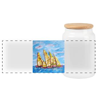 Fjordboot Segelregatte - Panorama Keksdose mit Holzdeckel - Weiß - Vorne