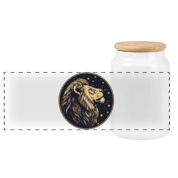 Lion avec ciel étoilé - Boîte à biscuits avec couvercle en bois - blanc - Devant