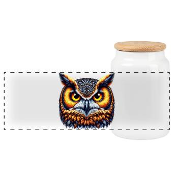 Owl - Panoramic Cookie Jar with Wooden Lid - white - Front