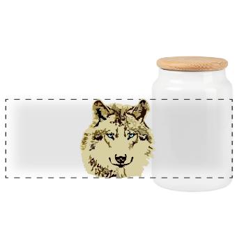 Wolf braun blaue Augen - Panorama Keksdose mit Holzdeckel - Weiß - Vorne