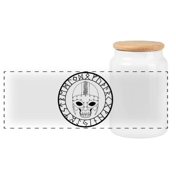 Viking Skull (Black) - Panoramic Cookie Jar with Wooden Lid - white - Front