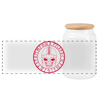 Tête de mort viking (rouge) - Boîte à biscuits avec couvercle en bois - blanc - Devant