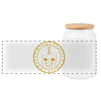 Viking Skull (Gold) - Panoramic Cookie Jar with Wooden Lid - white - Front