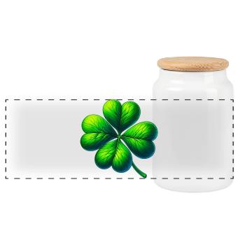 Four-leaf clover - Panoramic Cookie Jar with Wooden Lid - white - Front
