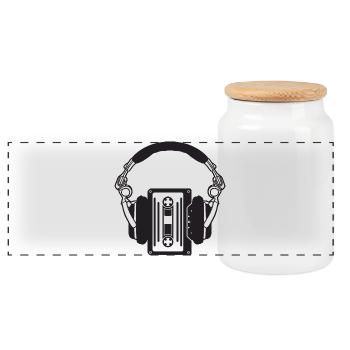 Casque rétro avec cassettes boho - Boîte à biscuits avec couvercle en bois - blanc - Devant