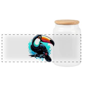 Toucan - Panoramic Cookie Jar with Wooden Lid - white - Front