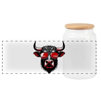 Bull - Panoramic Cookie Jar with Wooden Lid - white - Front