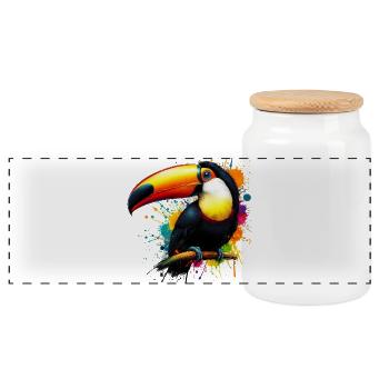 Toucan - Panoramic Cookie Jar with Wooden Lid - white - Front