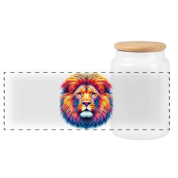 Lion - Panoramic Cookie Jar with Wooden Lid - white - Front