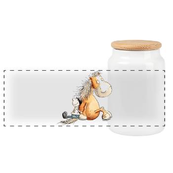 Cheval drôle avec motif de cheval de cavalier pour cavaliers - Boîte à biscuits avec couvercle en bois - blanc - Devant