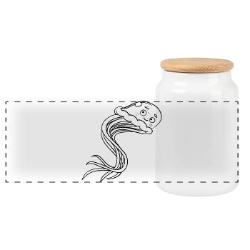 Ausmalbild Qualle Kawaii Handillustriert - Panorama Keksdose mit Holzdeckel - Weiß - Vorne