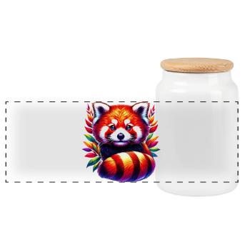 Red panda - Panoramic Cookie Jar with Wooden Lid - white - Front