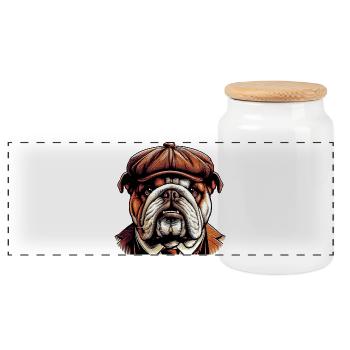 English Bulldog Dog - Panoramic Cookie Jar with Wooden Lid - white - Front