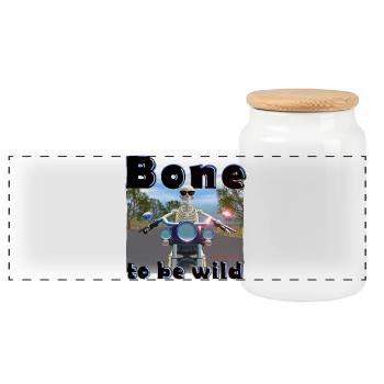 Skelett am Motorrad - Bone to be wild - Panorama Keksdose mit Holzdeckel - Weiß - Vorne