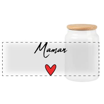 MOM. MOTHER'S DAY. HEART. FEAST. HAPPY BIRTHDAY - Panoramic Cookie Jar with Wooden Lid - white - Front