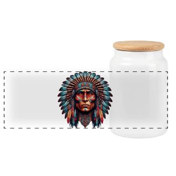 Amerikanisch, Indianer, Amerikaner - Panorama Keksdose mit Holzdeckel - Weiß - Vorne