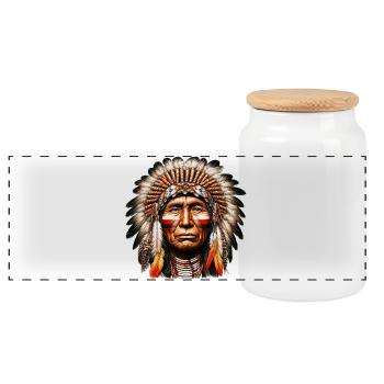 American Indian American - Panoramic Cookie Jar with Wooden Lid - white - Front