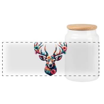 Deer - Panoramic Cookie Jar with Wooden Lid - white - Front