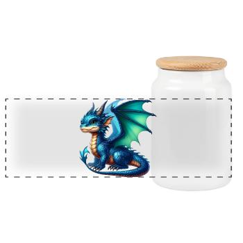 Drache - Panorama Keksdose mit Holzdeckel - Weiß - Vorne