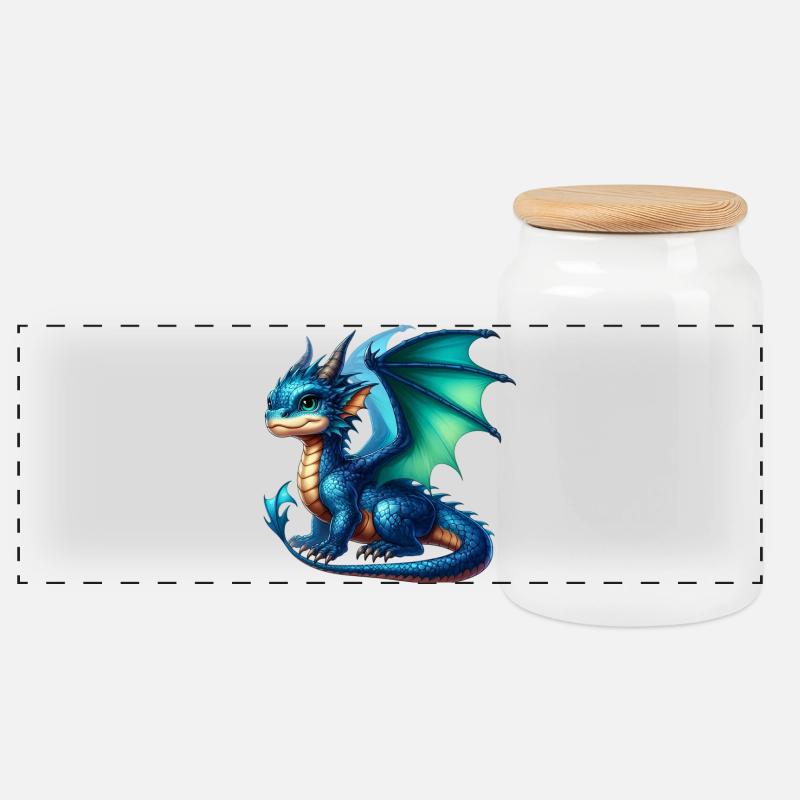 Drache - Panorama Keksdose mit Holzdeckel - Weiß