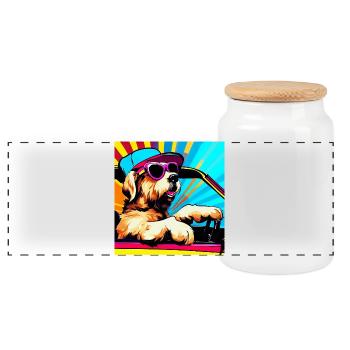 Chien - Boîte à biscuits avec couvercle en bois - blanc - Devant