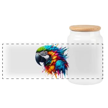 Parrot - Panoramic Cookie Jar with Wooden Lid - white - Front