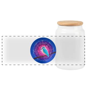 Mystical Kingfisher with Mandala - Panoramic Cookie Jar with Wooden Lid - white - Front