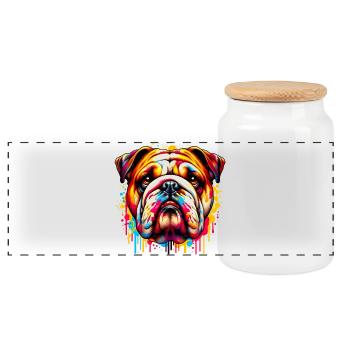 Bouledogue anglais Chien - Boîte à biscuits avec couvercle en bois - blanc - Devant