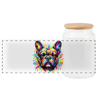 Bouledogue français Chien - Boîte à biscuits avec couvercle en bois - blanc - Devant