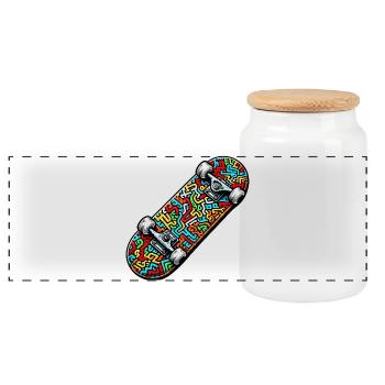 Skateboard - Panorama Keksdose mit Holzdeckel - Weiß - Vorne
