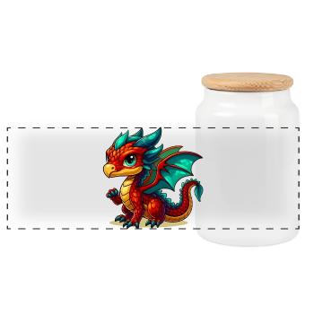 Drache - Panorama Keksdose mit Holzdeckel - Weiß - Vorne
