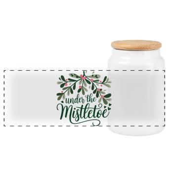 Sous le gui - Boîte à biscuits avec couvercle en bois - blanc - Devant