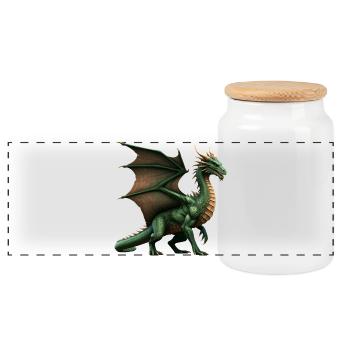 Legendärer grüner Drache - Panorama Keksdose mit Holzdeckel - Weiß - Vorne