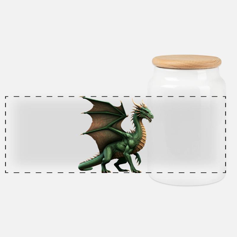 Legendärer grüner Drache - Panorama Keksdose mit Holzdeckel - Weiß