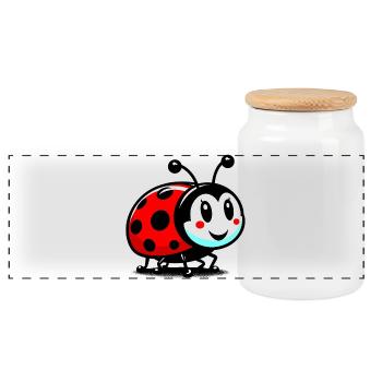 Ladybird - Panoramic Cookie Jar with Wooden Lid - white - Front