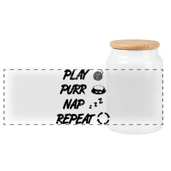 Cat Routine - Panoramic Cookie Jar with Wooden Lid - white - Front