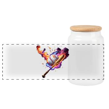 Baseball on fire. - Panoramic Cookie Jar with Wooden Lid - white - Front