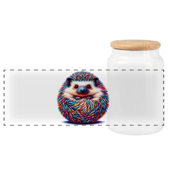 Hedgehog - Panoramic Cookie Jar with Wooden Lid - white - Front