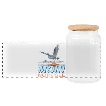 Moin Nordsee - Panorama Keksdose mit Holzdeckel - Weiß - Vorne